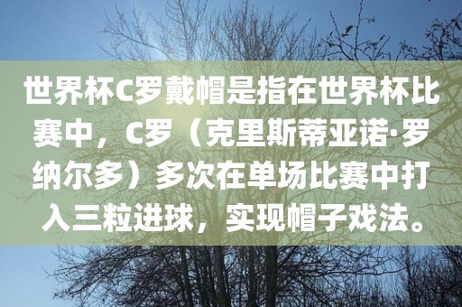世界杯C罗戴帽是指在世界杯比赛中，C罗（克里斯蒂亚诺·罗纳尔多）多次在单场比赛中打入三粒进球，实现帽子戏法。洛阳市法福文化传播有限公司
