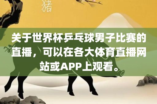 关于世界杯乒乓球男子比赛的直播，可以在各大体育直播网站或APP上观看。