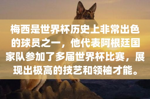 梅西是世界杯历史上非常出色的球员之一，他代表阿根廷国家队参加了多届世界杯比赛，展现出极高的技艺和领袖才能。