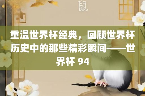 重温世界杯经典，回顾世界杯历史中的那些精彩瞬间——世界杯 94