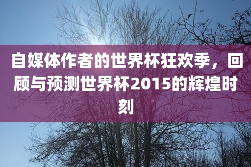 自媒体作者的世界杯狂欢季，回顾与预测世界杯2015的辉煌时刻