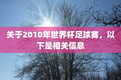 关于2010年世界杯足球赛，以下是相关信息