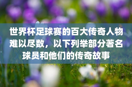 世界杯足球赛的百大传奇人物难以尽数，以下列举部分著名球员和他们的传奇故事洛阳市法福文化传播有限公司