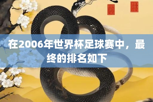 在2006年世界杯足球赛中，最终的排名如下洛阳市法福文化传播有限公司