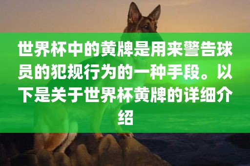 世界杯中的黄牌是用来警告球员的犯规行为的一种手段。以下是关于世界杯黄牌的详细介绍洛阳市法福文化传播有限公司