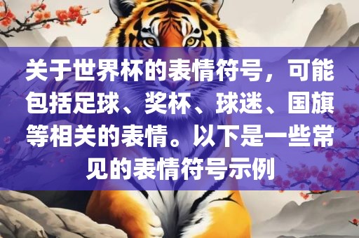 关于世界杯的表情符号，可能包括足球、奖杯、球迷、国旗等相关的表情。以下是一些常见的表情符号示例洛阳市法福文化传播有限公司